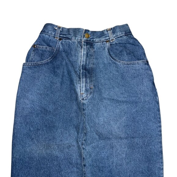 Vintage Bedford Fair Womens Long Denim Skirt 8A Modest Slit Western Blue - Picture 2 of 7